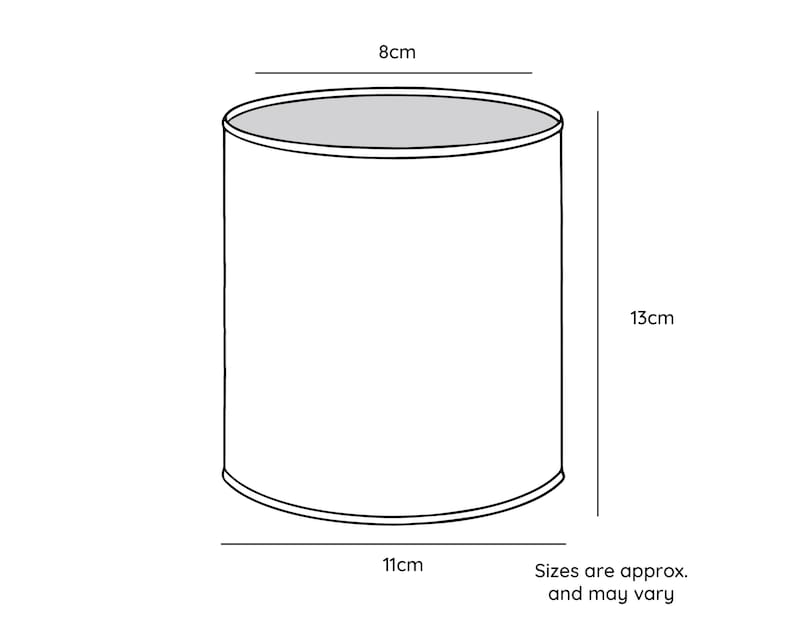 May include: A cylindrical container with dimensions labeled. The diameter is 3.1 inches, the height is 5.1 inches, and the width is 4.3 inches. The top is shaded gray, and the text at the bottom reads "Sizes are approx. and may vary."