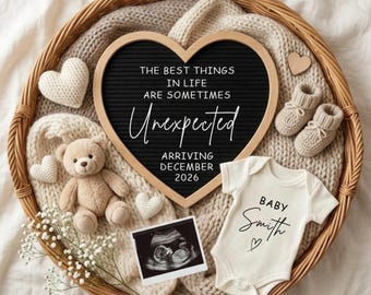 Onverwachte zwangerschapsaankondiging: digitaal, bewerkbaar sjabloon voor een babyonthulling, verrassende genderneutrale babyaankondiging voor sociale media in 2026