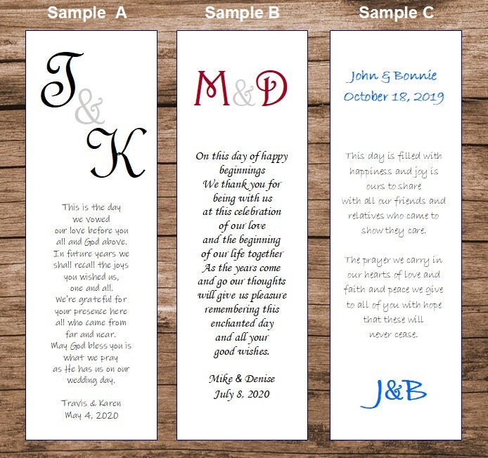 Monogram Wedding Bookmark Photo Favors Custom Laminated Bridal Etsy