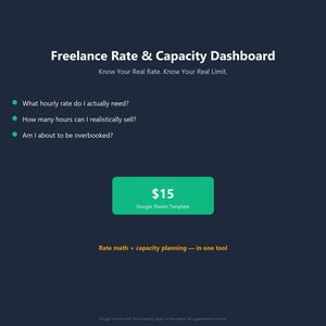 Freelance Rate & Capacity Dashboard | Google Sheets Planner (Digital Download)