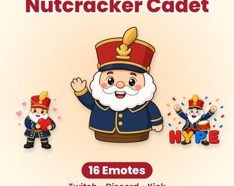 Notenkraker Cadet Kerst Twitch Emotes, 16 Leuke Speelgoed Soldaat Emotes Pakket voor Discord & Kick Streamers