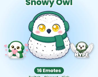 Sneeuwuil Winter Kerst Twitch Emotes, 16 schattige Kawaii uil emotes voor Discord & Kick Streamers