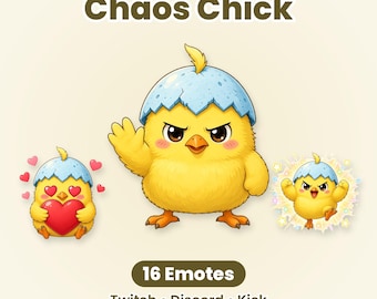 Chaos Chick Paas Twitch-emotes, 16 schattige lente-emotes voor Discord & Kick