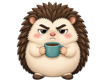 Grumpy Hedgehog Emotes, Kawaii Twitch Discord Pack (16 PNG's)