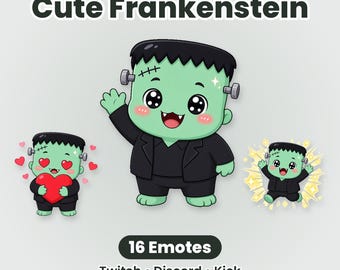 Frankenstein Halloween Twitch-emotes, 16 schattige Kawaii-monsters voor Discord en Kickstarter