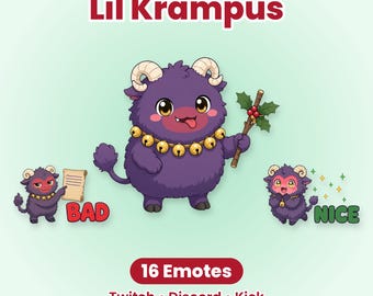 Lil Krampus kerst Twitch-emotes, 16 schattige kawaii stoute imp-emotes voor Discord & Kick Streamers