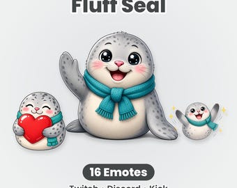 Fluff Seal Winter Twitch-emotes, 16 schattige Kawaii Arctische emotes voor Discord en Kick Streamers