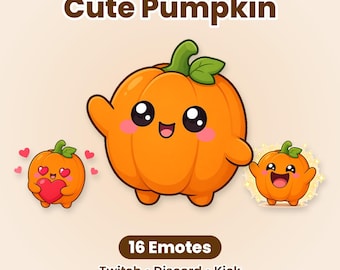 Pompoen Halloween Twitch-emotes, 16 schattige Kawaii Jack-o-Lantern-emotes voor Discord & Kick