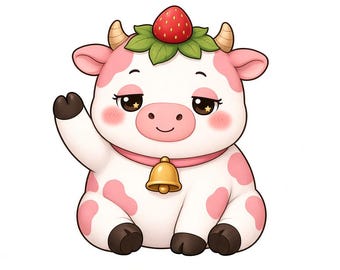 Aardbeienkoe Twitch-emotes, schattig roze koeienpakket (digitale download)
