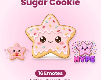 Suikerkoekjes Kerst Twitch Emotes, 16 schattige Kawaii Sterrenkoekjes Pakket voor Discord & Kick Streamers