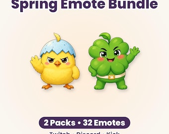 Lente Twitch Emote Bundel, 32 emotes, 2 pakketten: Lucky Clover & Chaos Chick voor Discord, Kick