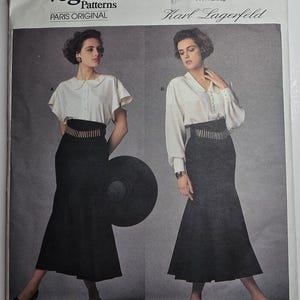 Vogue 1900 Karl Lagerfeld Blouse and Skirt Pattern Paris Original 1987 Size 16 Uncut Complete