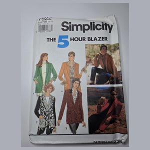 Simplicity 7522 The 5 Hour Blazer Pattern Shawl or Notched Collar Jacket Size HH 6 to 12 Copyright 1991 Uncut