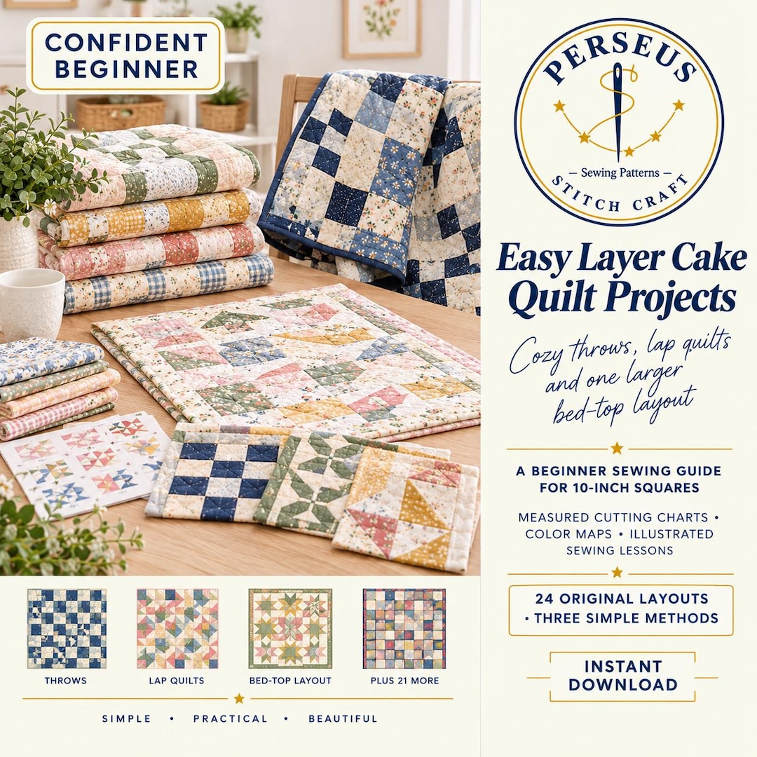 Terracott Quilt Pattern Layer Cake Quilt Pattern PDF, 24 Easy Quilt Layouts for Beginners ...