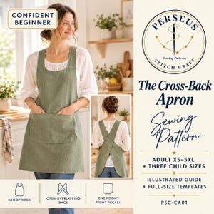 Cross Back Apron Sewing Pattern PDF, Japanese Style Pinafore, Plus Size XS-5XL & Kids Sizes, Linen Apron Printable Pattern With Pocket