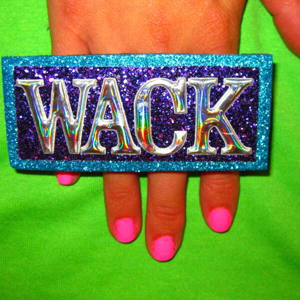 large WACK expression RING in teal, purple, & silver SPARKLE