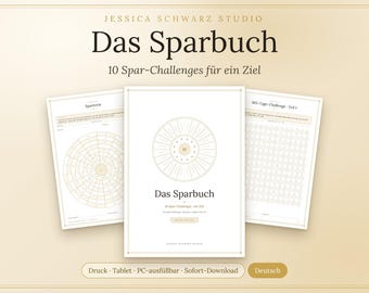Sparbuch Deutsch zum Ausdrucken, Spar Challenge 52 Wochen 365 Tage 100er, Sparplaner PDF für iPad und Tablet, Notgroschen, Sparziel Tracker