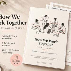 PDF del taller de formación de equipos / Cuestionario de estilos de trabajo y mapa de equipo / Actividad imprimible para equipos de 5 personas