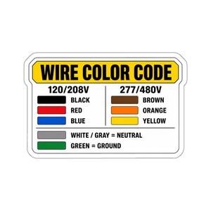 Etiqueta con código de colores de cables, calcomanía de referencia para electricistas 120/208V 277/480V, hoja de referencia para caja de herramientas de casco, regalo para aprendiz, vinilo