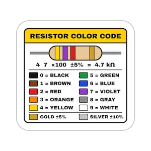 Resistor Color Code Sticker, Electronics Reference Decal, Engineer Electrician Gift, Waterproof Vinyl Laptop Sticker
