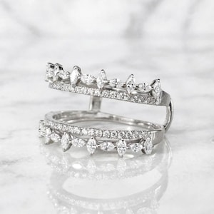 Verlobungsring-Aufsatz mit 1 Karat Moissanit im Marquise- und Rundschliff, 14 Karat Weißgold, Ringaufsatz, Jahrestagsring, Weihnachtsgeschenk für Sie