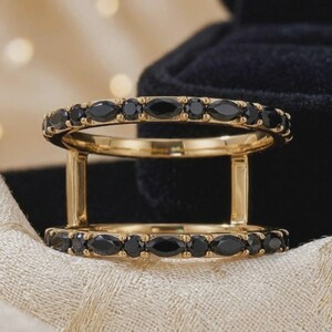 Schwarzer Diamant-Ringaufsatz, kompatibel mit Oura Ring Gen3 & Gen4, 18 Karat Gelbgold-Vermeil Marquise-Ringschutz, gotischer Ringaufsatz, Geschenk für Sie