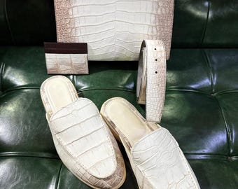 Handmade Alligator Slip-On Mules, Round Toe (Made in Vietnam)
