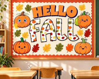 Hello Fall Bulletin Board Kit | Fall Classroom Decor | Printable Autumn Bulletin Board | Pumpkin Classroom Decorations | Instant Download