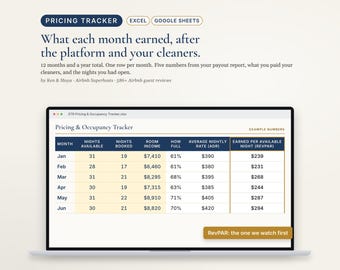 Airbnb Pricing and Occupancy Tracker Spreadsheet, Vacation Rental Income Tracker, ADR RevPAR, Excel