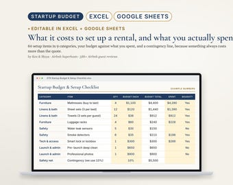 Airbnb Startup Budget Spreadsheet, Vacation Rental Setup Checklist and Furnishing List, Vrbo Short Term Rental, Excel, Google Sheets