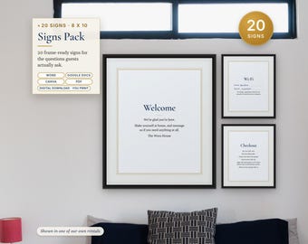 Airbnb Signs Pack, 20 Printable Vacation Rental Signs, Editable Canva and Word, Wi-Fi, Checkout, Pool Rules