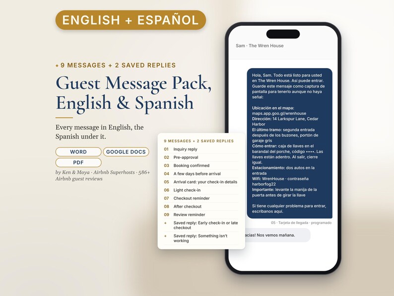 Bilingual Airbnb Message Templates English Spanish, Mensajes para Huéspedes, Guest Message Pack imagen 1