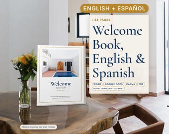 Bilingual Airbnb Welcome Book Template English Spanish, Editable Canva and Word, Libro de Bienvenida, House Manual, Local Guide