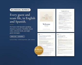 Bilingual Airbnb Host Bundle English Spanish, Cleaning Checklist, House Rules, Welcome Book, Guest Messages