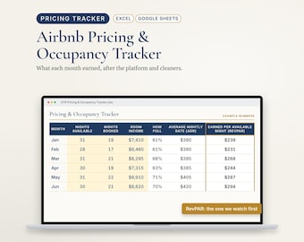 Airbnb Pricing and Occupancy Tracker Spreadsheet, Vacation Rental Income Tracker, ADR RevPAR, Excel
