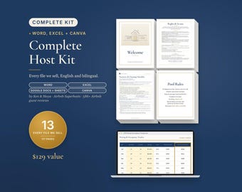 Airbnb Template Bundle, Complete Host Kit, Editable Canva and Word, English and Bilingual English Spanish, Welcome Book, Signs