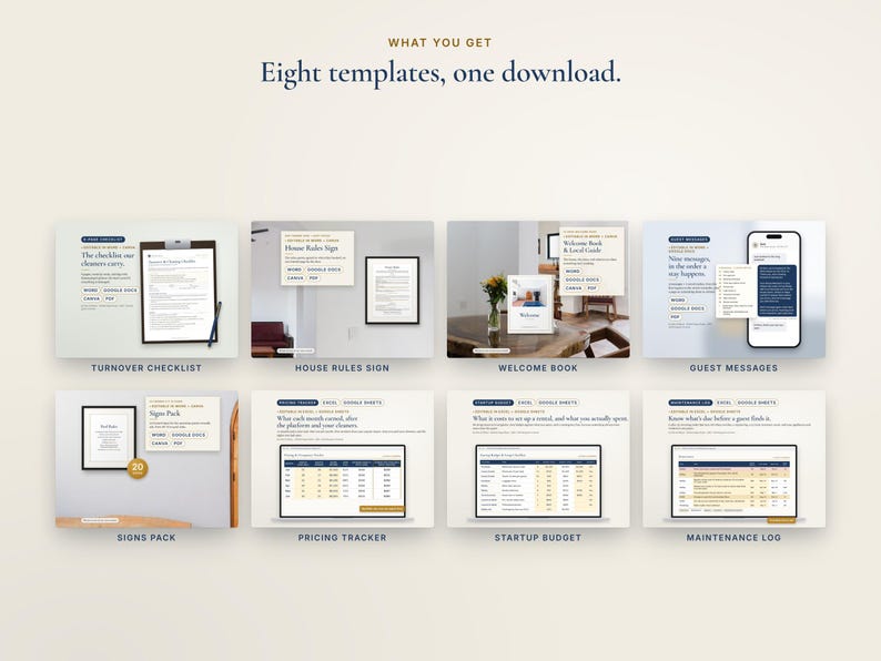 Airbnb Host Bundle, STR Host Starter Kit, Welcome Book, House Rules, Cleaning Checklist, Guest Messages, Signs, Spreadsheets, Word, Canva image 2