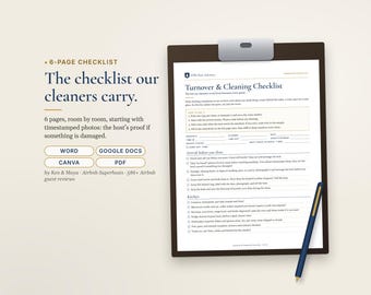 Airbnb Cleaning Checklist for Cleaners, Turnover Checklist, Editable Canva and Word, Vacation Rental Cleaning SOP