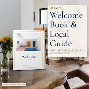 Airbnb Welcome Book Template, House Manual and Local Guide, Vacation Rental Welcome Binder, Canva and Word image 1