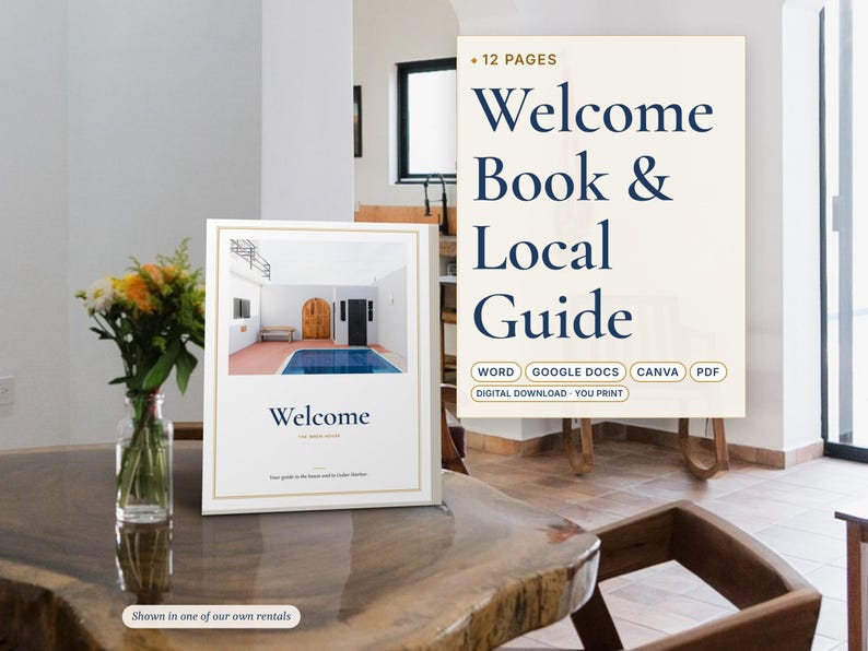 Airbnb Welcome Book Template, House Manual and Local Guide, Vacation Rental Welcome Binder, Canva and Word image 1