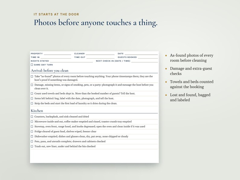 Airbnb Cleaning Checklist, Turnover Checklist for Cleaners, Editable Word & Google Docs, Vacation Rental Cleaning SOP 画像 3