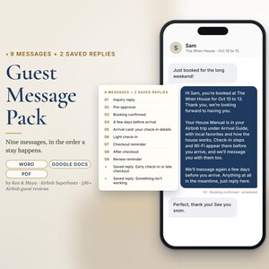 Airbnb Message Templates, Guest Message Pack, 9 Guest Messages and 2 Saved Replies, Arrival Card immagine 1