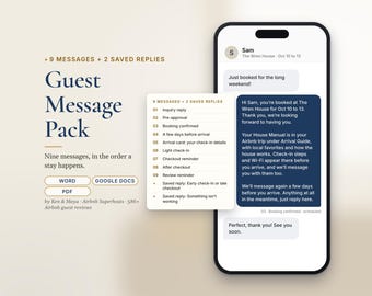 Airbnb Message Templates, Guest Message Pack, 9 Guest Messages and 2 Saved Replies, Arrival Card
