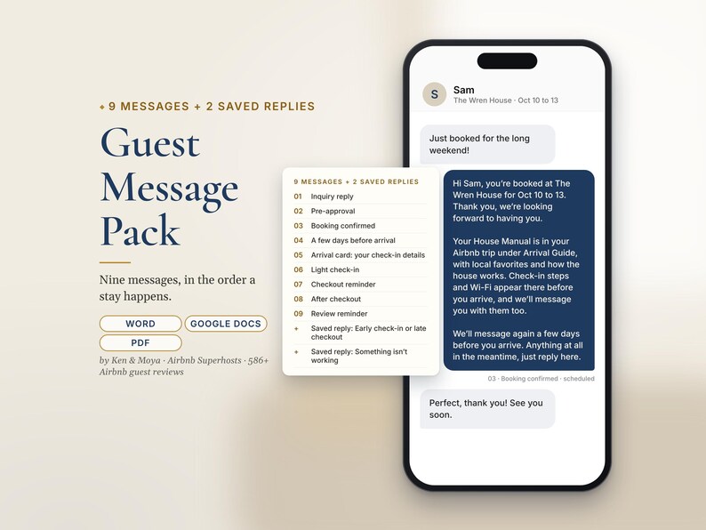 Airbnb Message Templates, Guest Message Pack, 9 Guest Messages and 2 Saved Replies, Arrival Card immagine 1