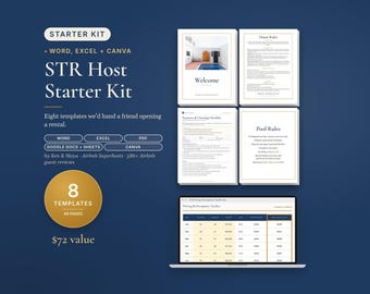 Airbnb Host Bundle, Starter Kit, Editable Canva and Word Templates, Welcome Book, House Rules, Checklist, Signs