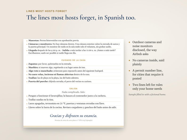Placa bilíngue com as regras da casa do Airbnb (inglês e espanhol), Reglas de la Casa, editável em Canva e Word, para imprimir. imagem 3