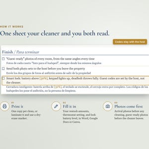 Bilingual Airbnb Cleaning Checklist English Spanish, Lista de Limpieza, Turnover Checklist for Spanish Speaking Cleaners, Vrbo, Word imagen 6