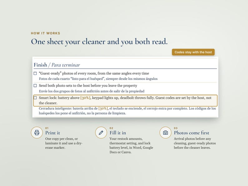 Bilingual Airbnb Cleaning Checklist English Spanish, Lista de Limpieza, Turnover Checklist for Spanish Speaking Cleaners, Vrbo, Word imagen 6