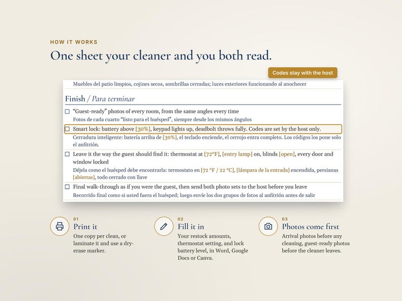 Bilingual Airbnb Cleaning Checklist English Spanish, Lista de Limpieza, Turnover Checklist for Cleaners afbeelding 6