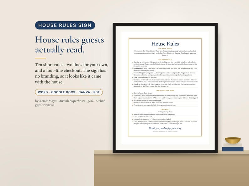 Airbnb House Rules Sign, Editable Canva and Word, Printable Vacation Rental Rules and Checkout Instructions image 2